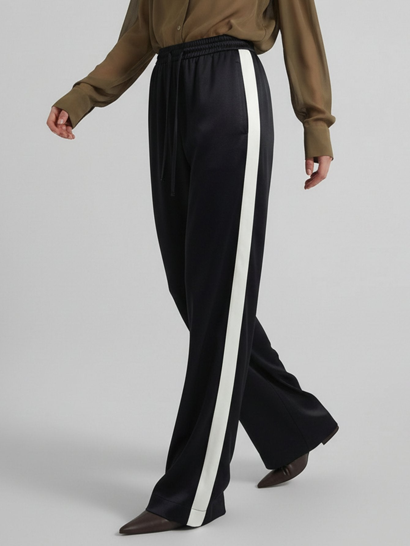 Contrast Drawstring Waist Trousers