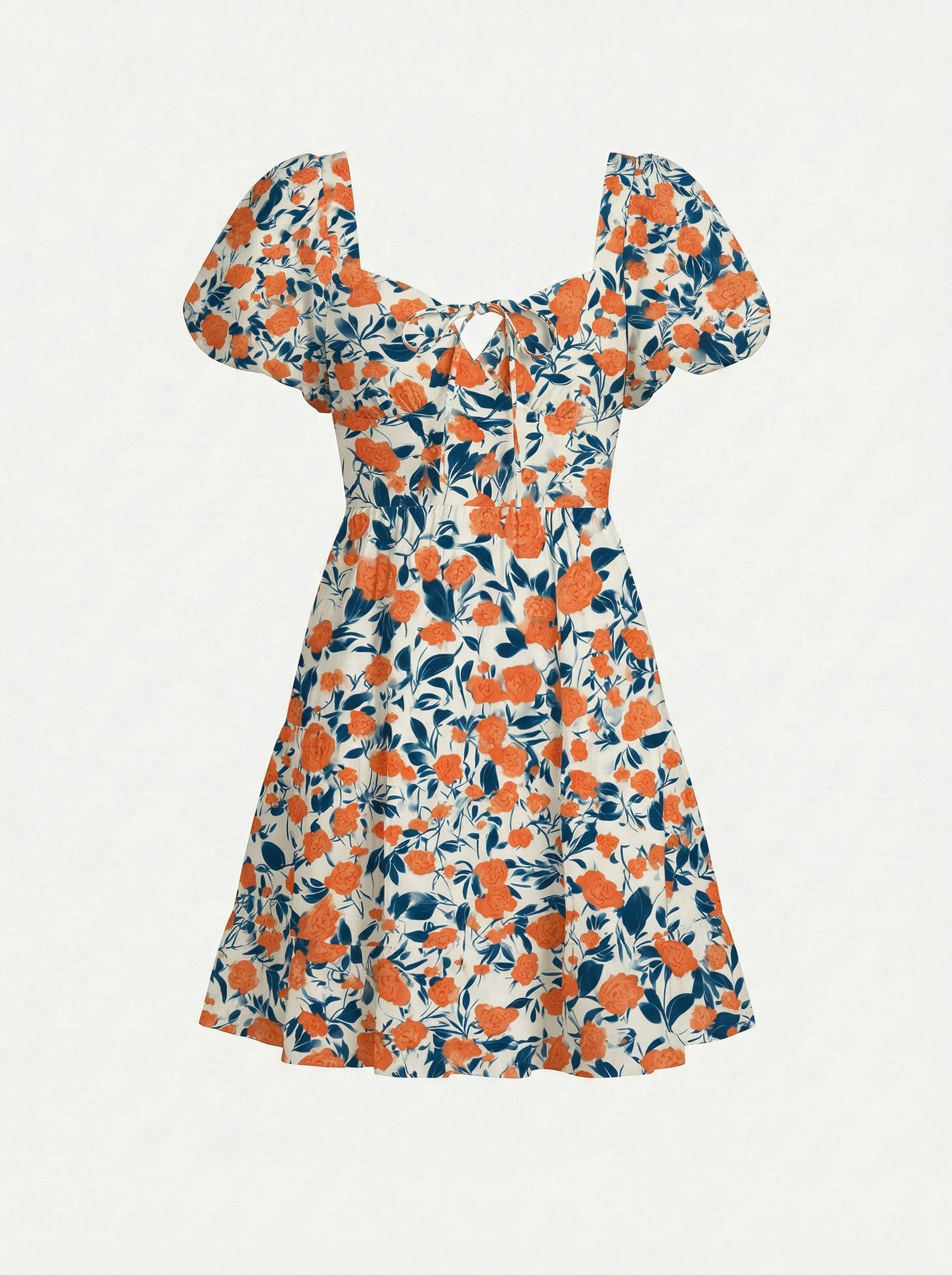AYLA Floral Print Puff Sleeve Tiered Mini Dress