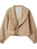 Oversized Collar Belted Cropped Jacket