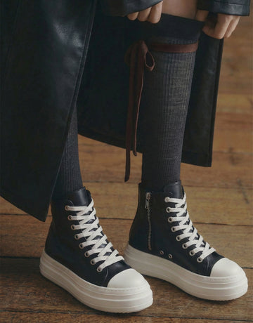 Chunky Platform Zip-Detail Edgy Boots[Note:Runs Small,Go One Size Up]