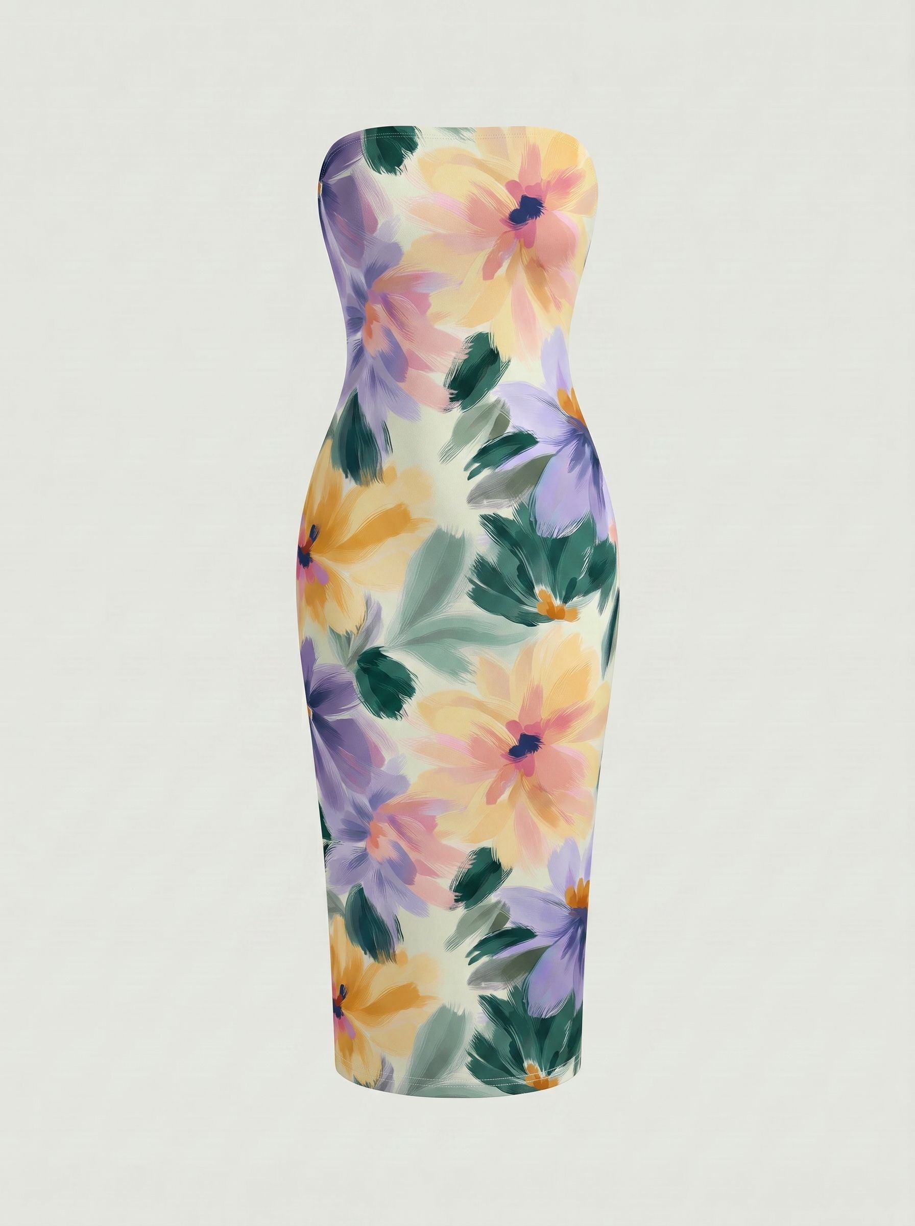 MAIA Floral Print Strapless Sheath Midi Dress