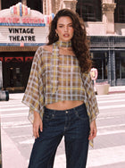 Plaid Chiffon Halter Neck Blouse