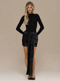 Glamorous Sequin Ruched Asymmetric Mini Dress