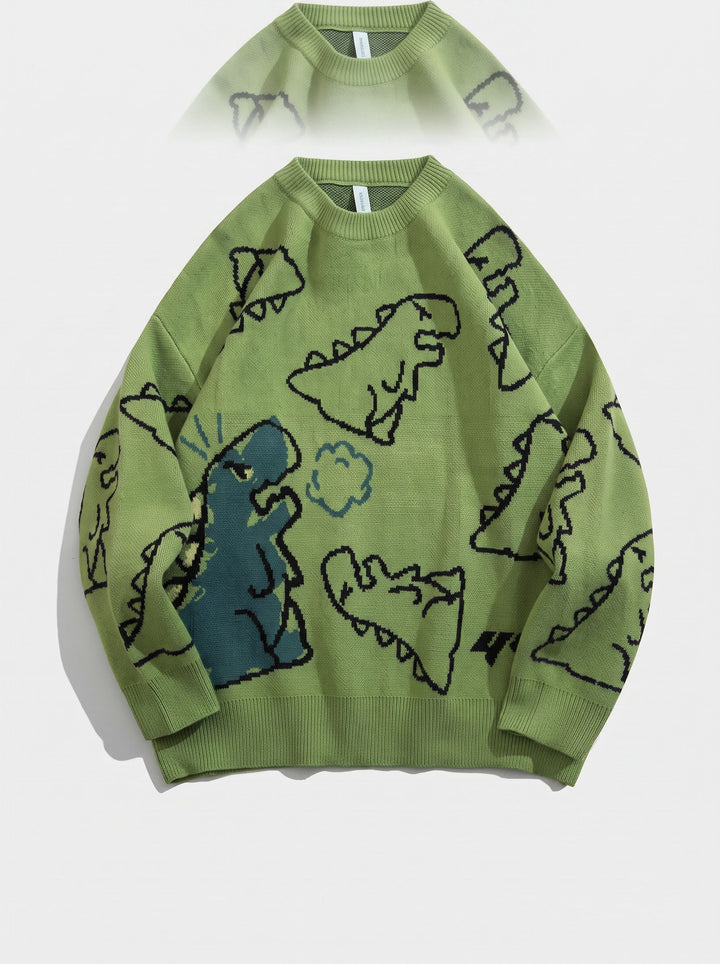 Oversized Dinosaur Graphic Crewneck Sweater