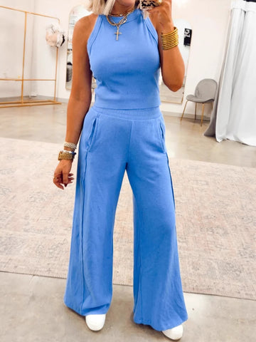 Sleeveless Wide Leg Chic Pant Set