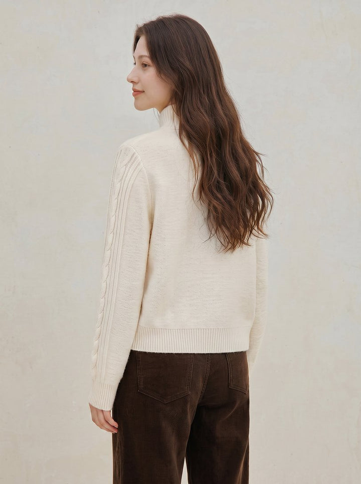 Cozy Cable Knit Button Mockneck Sweater