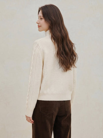 Cozy Cable Knit Button Mockneck Sweater