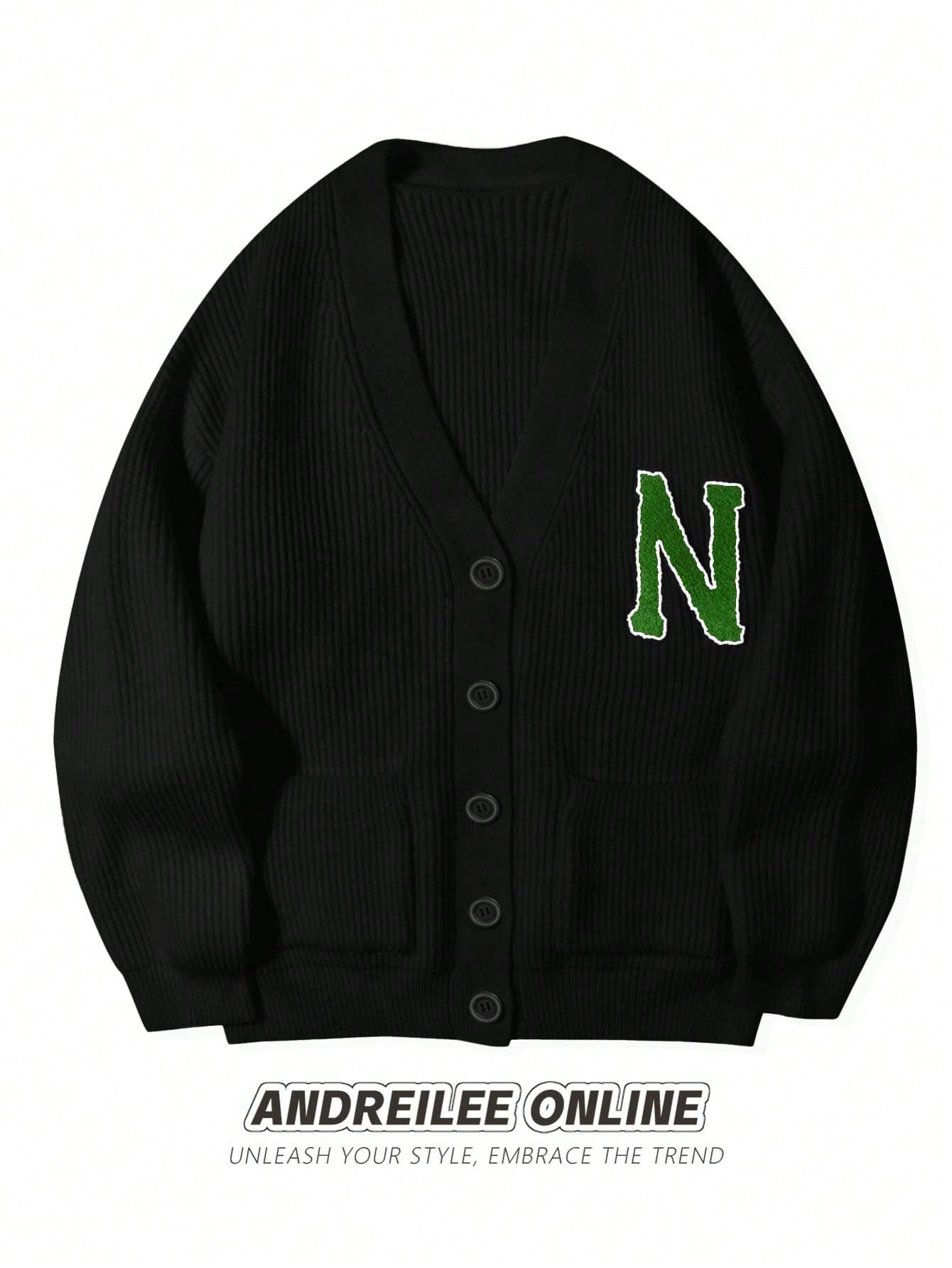 Oversized Letter Patch Ribbed Cardigan