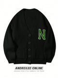 Oversized Letter Patch Ribbed Cardigan