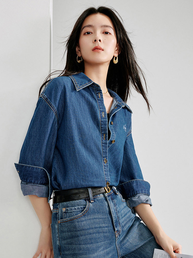 Breathable Moisture Wicking Denim Button Shirt