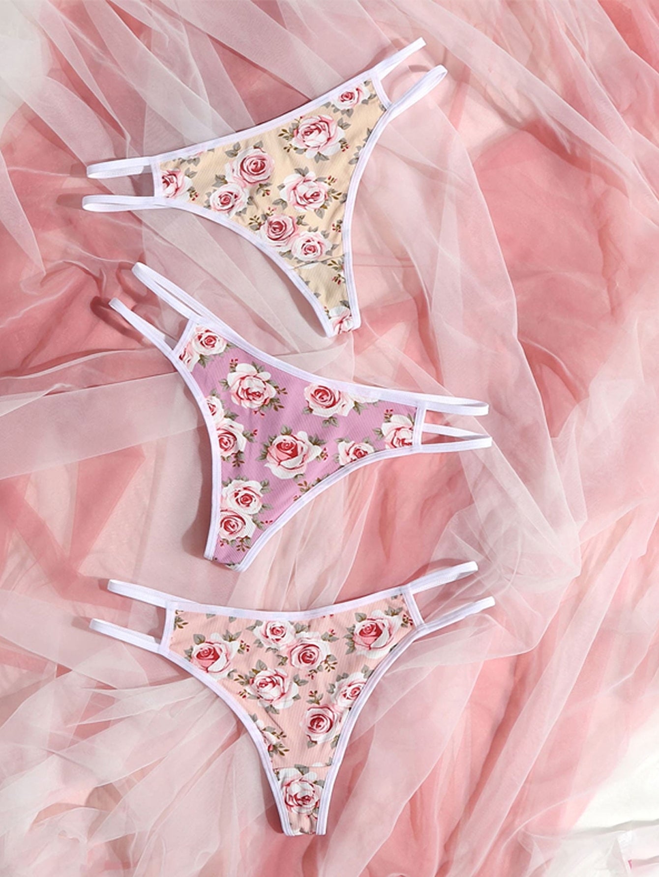 Seamless Floral Print Strappy Thong Panties