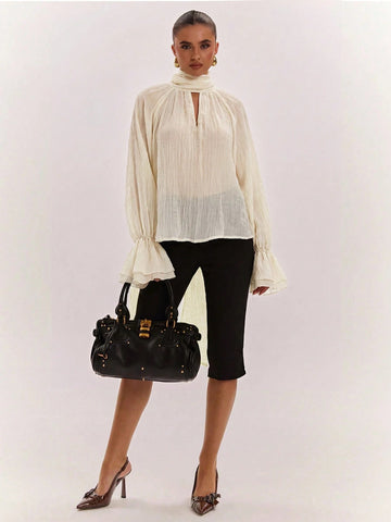 Elegant High Neck Bell Sleeve Blouse