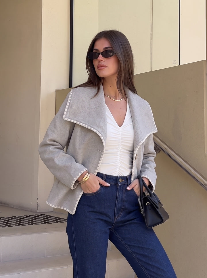 Contrast Stitch Wide Collar Coat