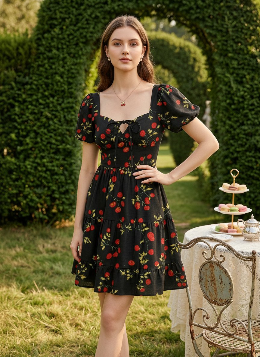 AYLA Floral Print Puff Sleeve Tiered Mini Dress