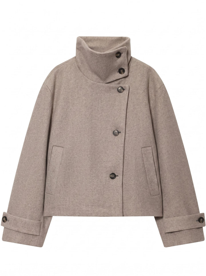 Minimalist Mock Neck Cropped Wool Coat