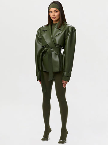 Oversized Belted Faux Leather Jacket