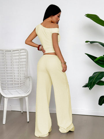 One Shoulder Ribbed Knit Pants Set