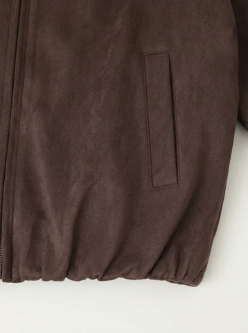 Chic Brown Suede Stand Collar Jacket