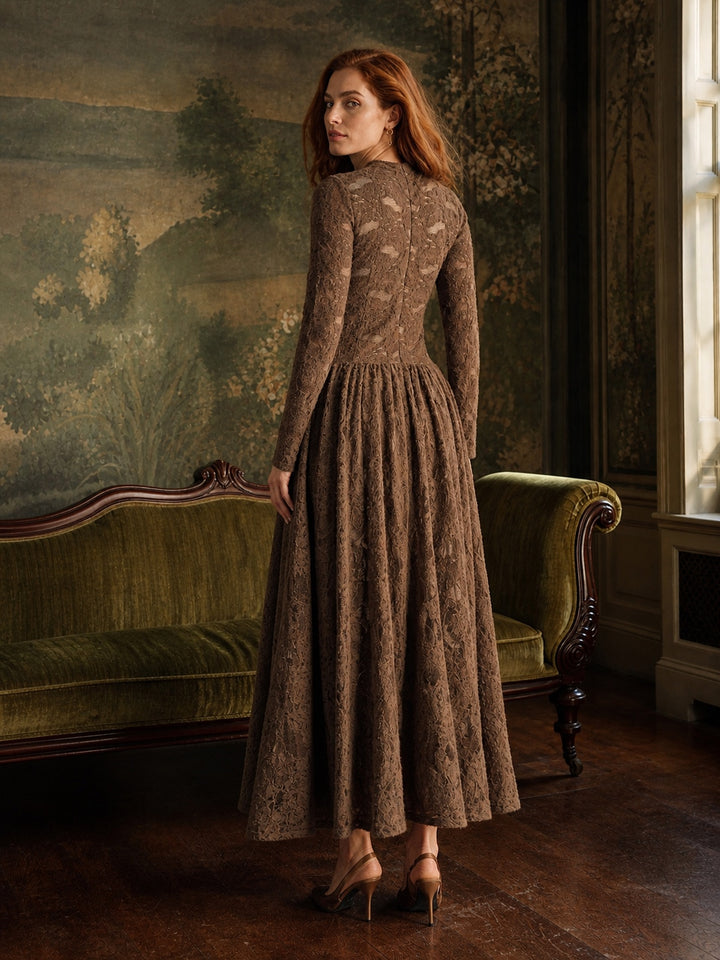 Elegant Textured Long Sleeve Midi Dress