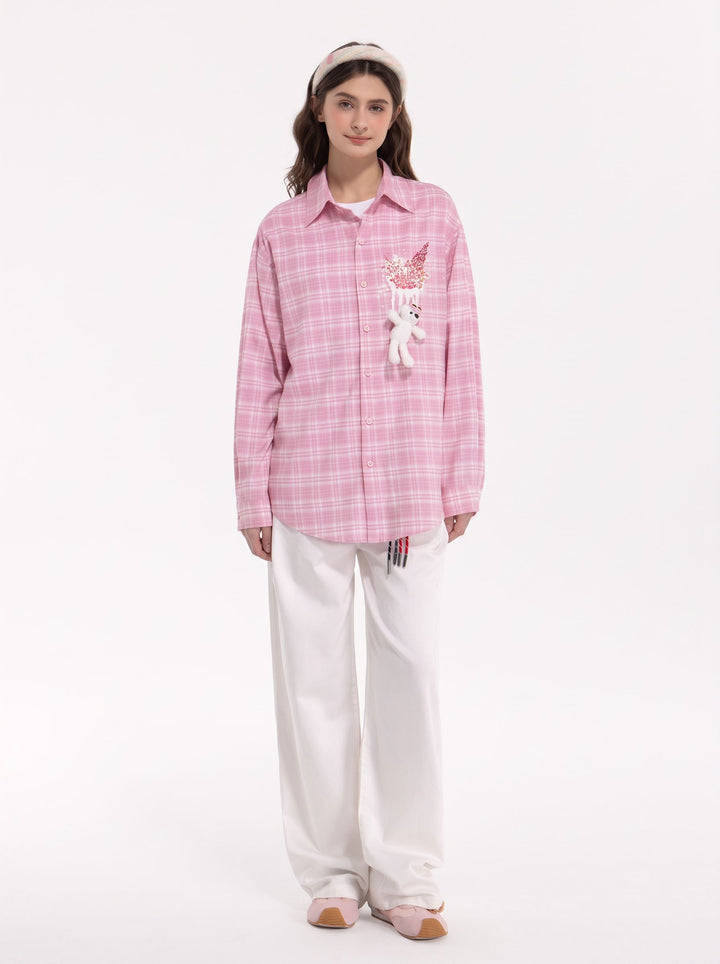 Cute Graphic Plaid Button Up Shirt