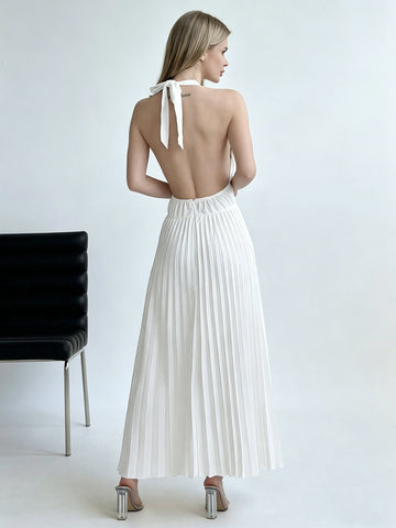 Elegant Pleated Halter Maxi Dress