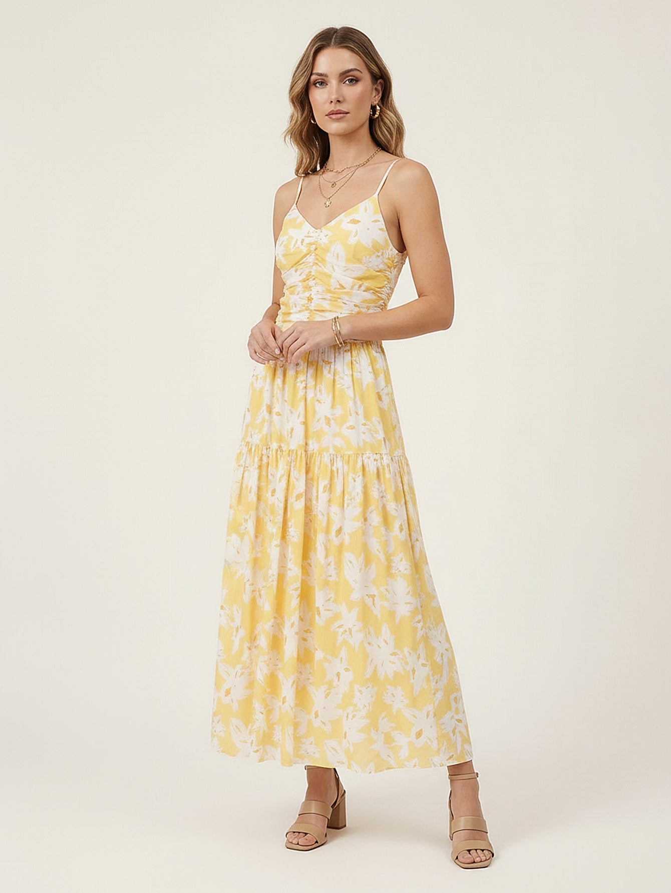 Pleated Cinched Waist Dress