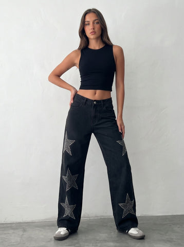 Rhinestone Star Wide Leg Jeans