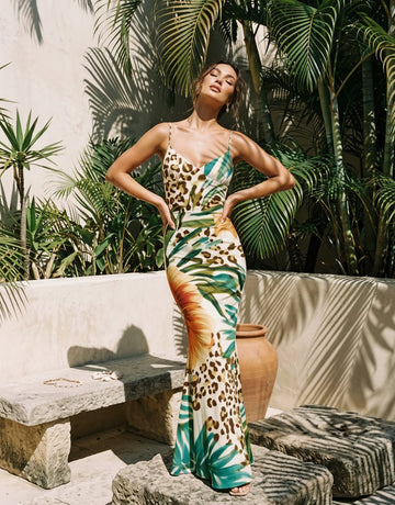 KIRA Floral Print Spaghetti Strap Bodycon Maxi Dress