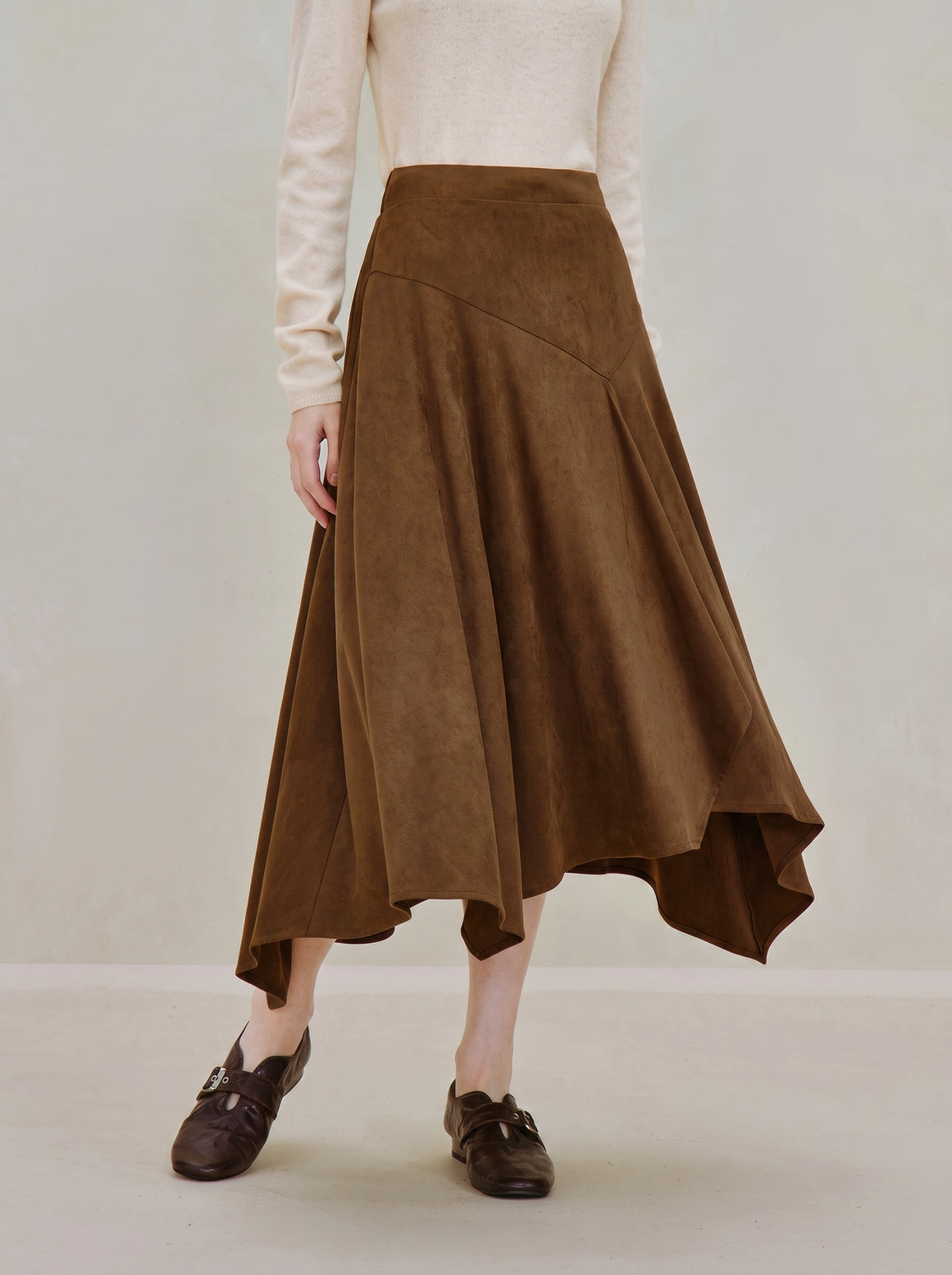 Asymmetrical Suede High Waisted Midi Skirt