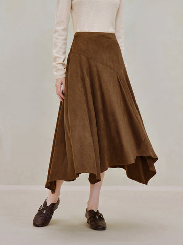 Asymmetrical Suede High Waisted Midi Skirt