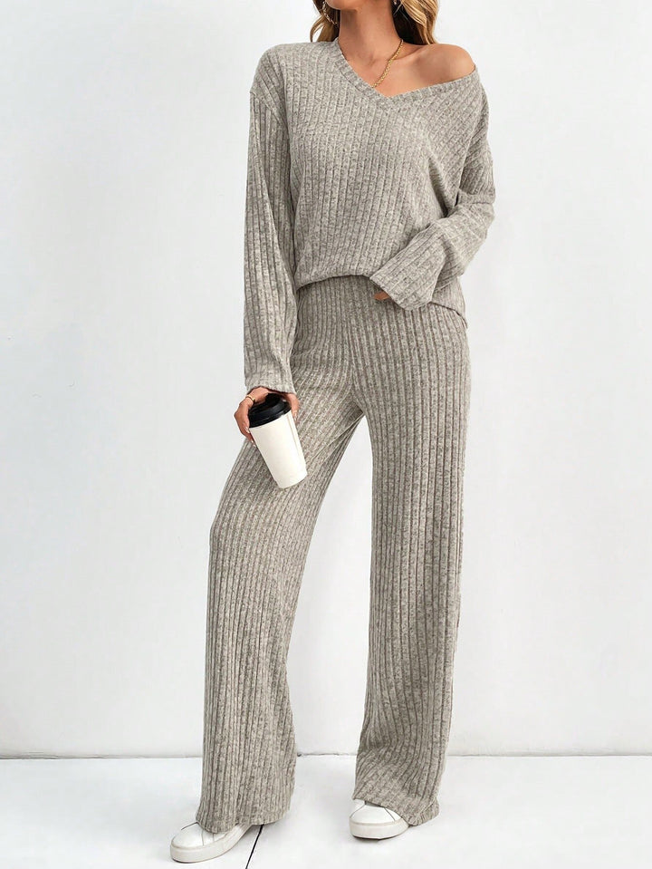 Cozy Ribbed Knit Lounge Pants Set