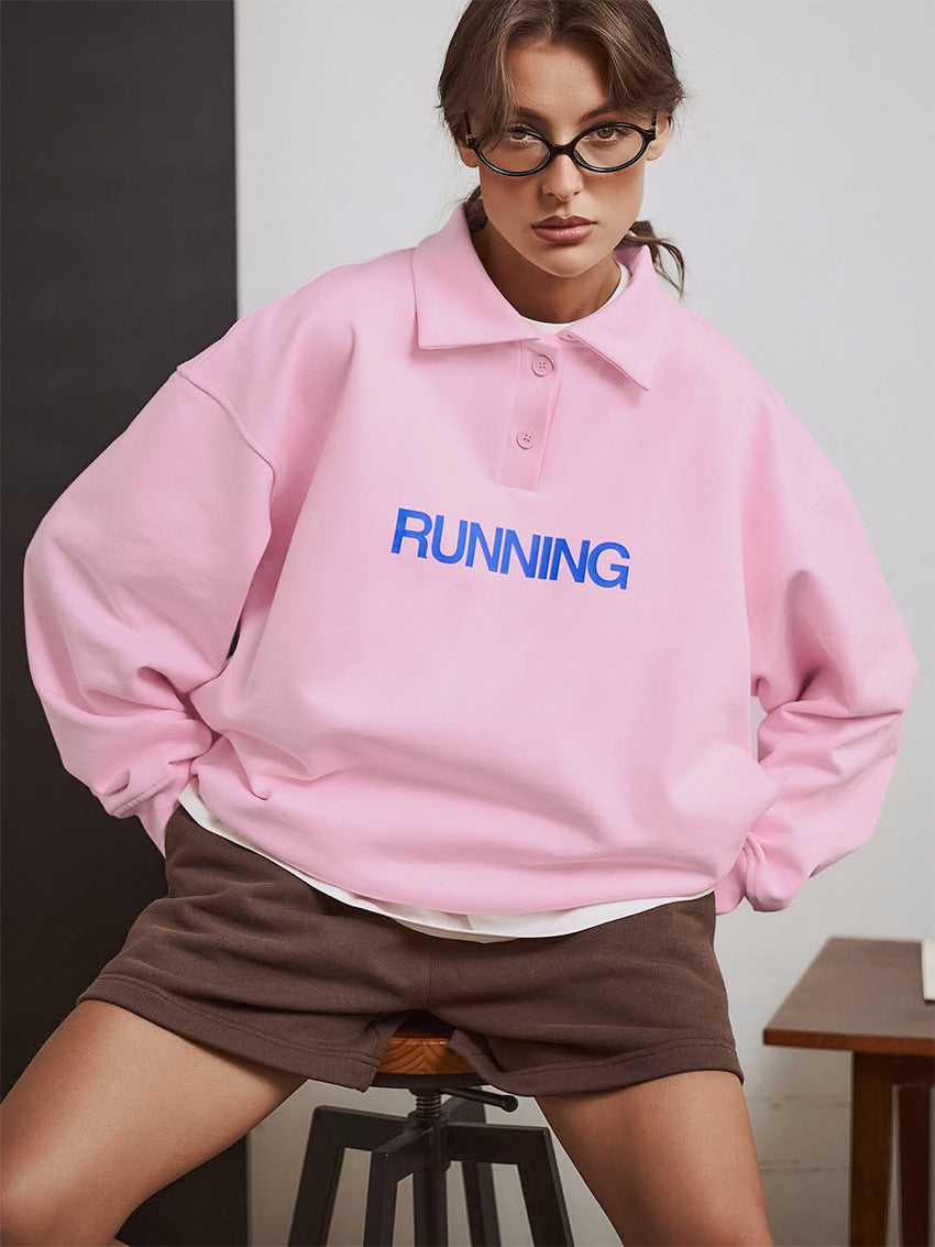 Oversized Collared Graphic Running Sweatshirt