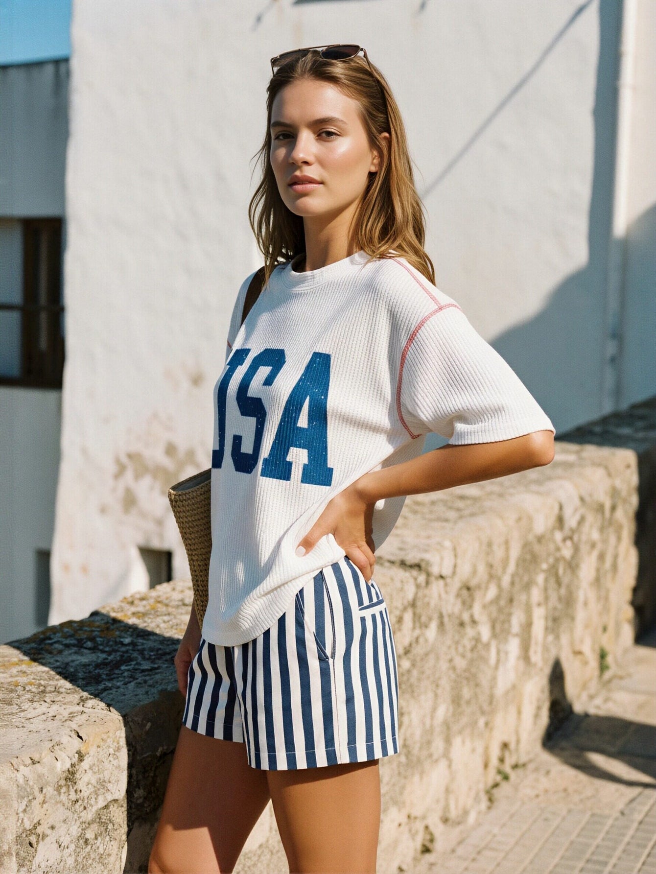 Oversized Waffle Knit Graphic T-Shirt