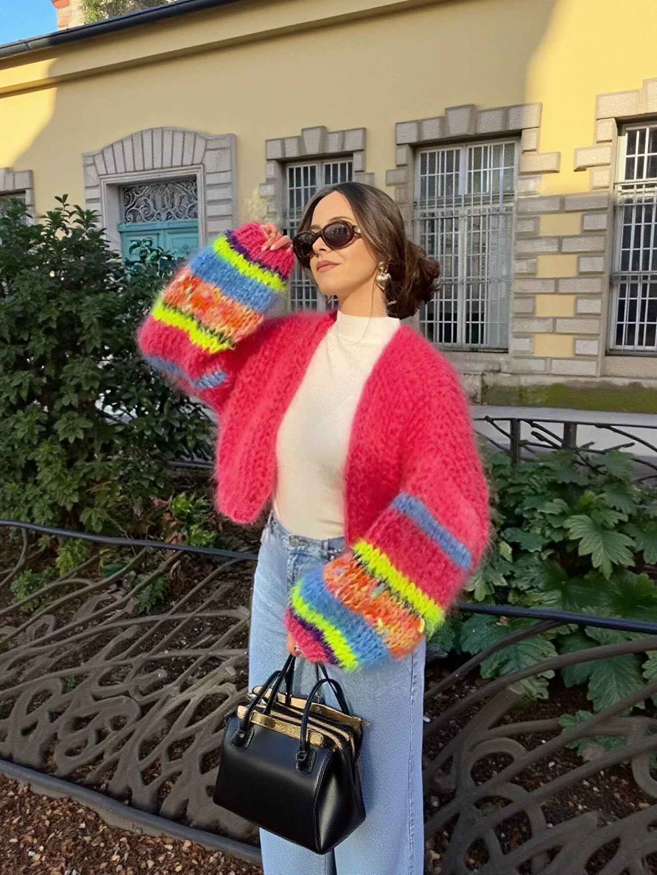 Chunky Oversized Striped Knit Cardigan