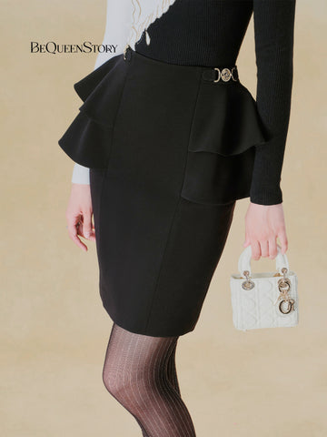 Elegant Peplum High Waist Midi Skirt
