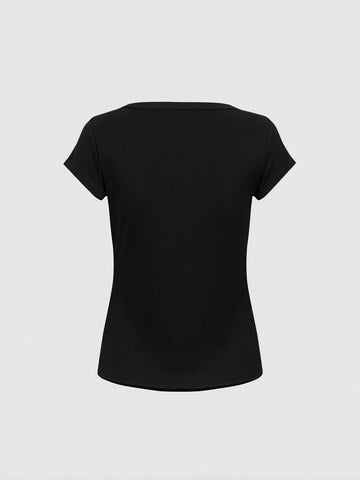 Urban Revivo Asymmetric Neck Capped Sleeve T-Shirts