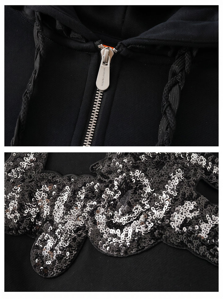 Lace Detail Zip Up Hooded Jacket