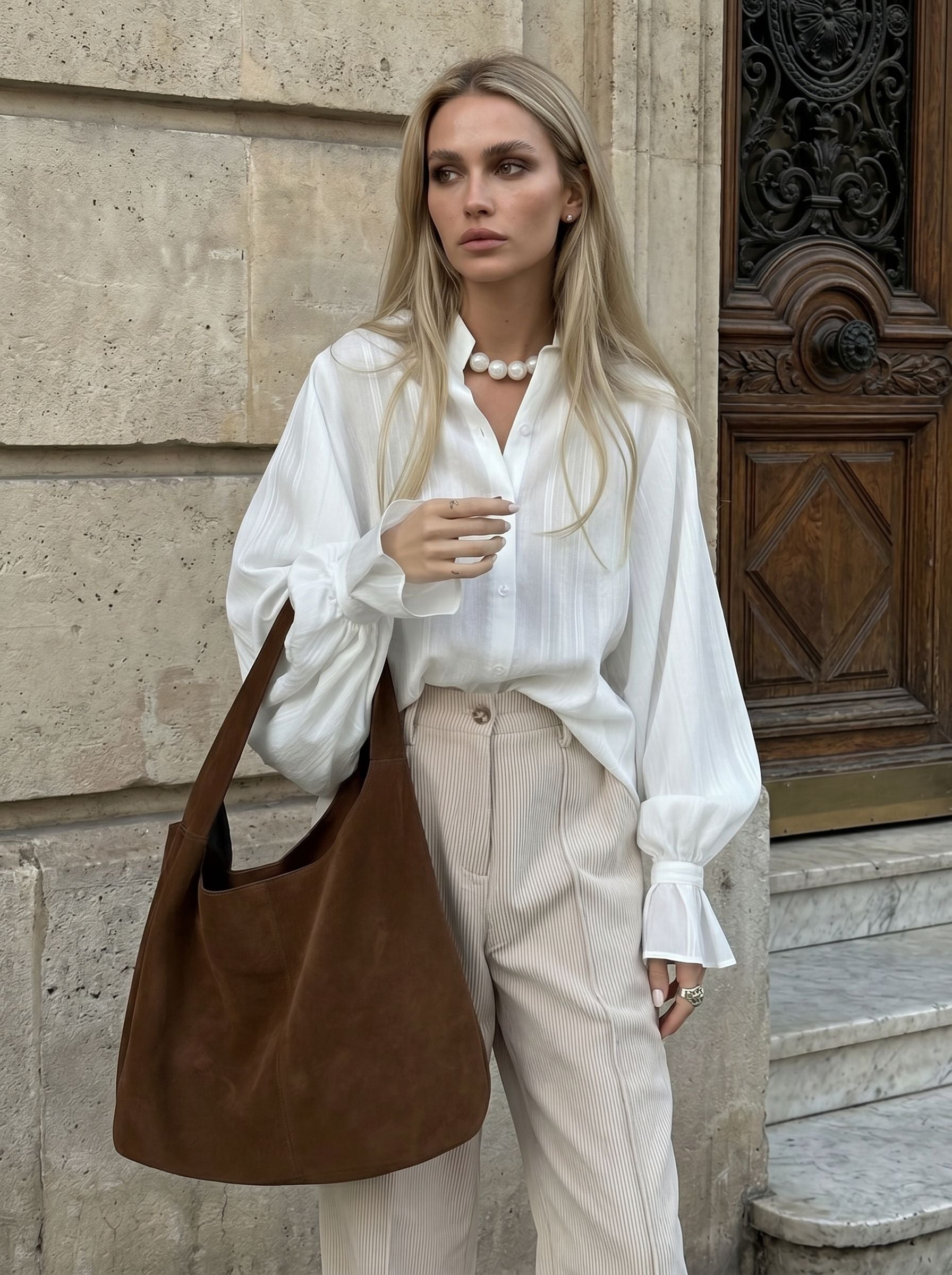 Elegant Balloon Sleeve Button Down Shirt