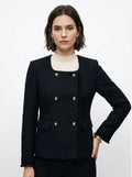 Double Breasted Tweed Fringe Jacket
