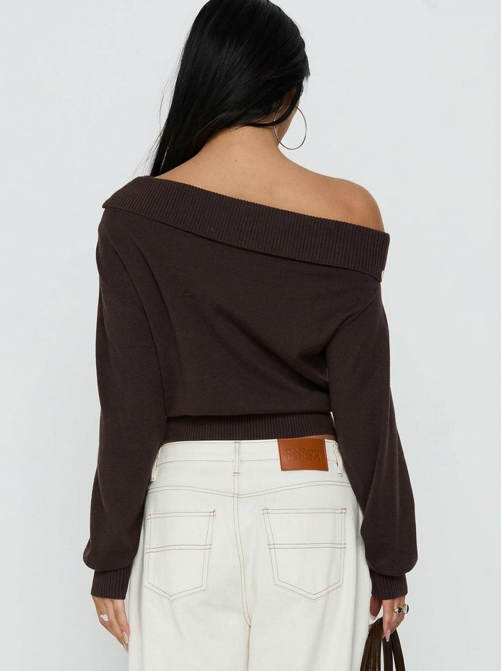 Button Trim Off Shoulder Sweater