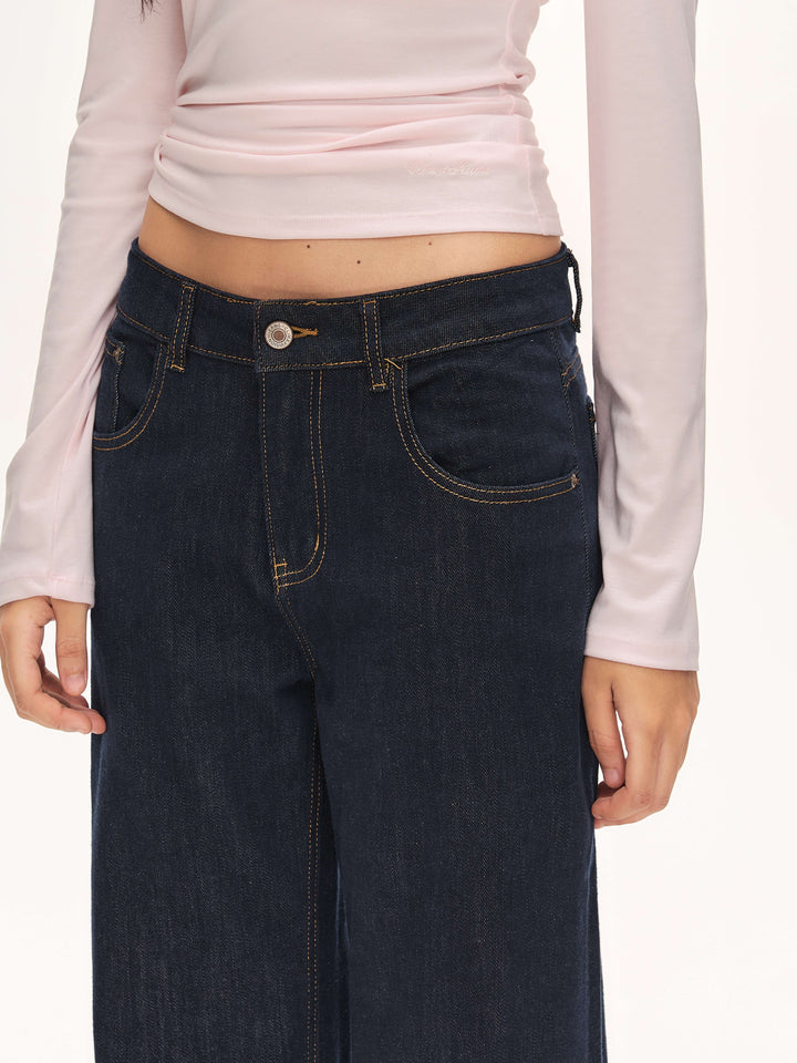 Stretchy Vintage Dark Wash Straight Jeans