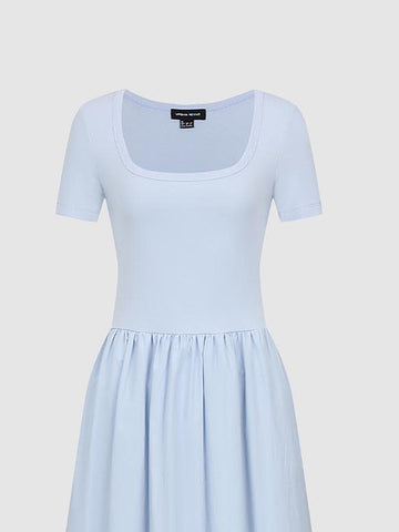 Urban Revivo Square Neck A-Line Midi Dresses-Medium Blue