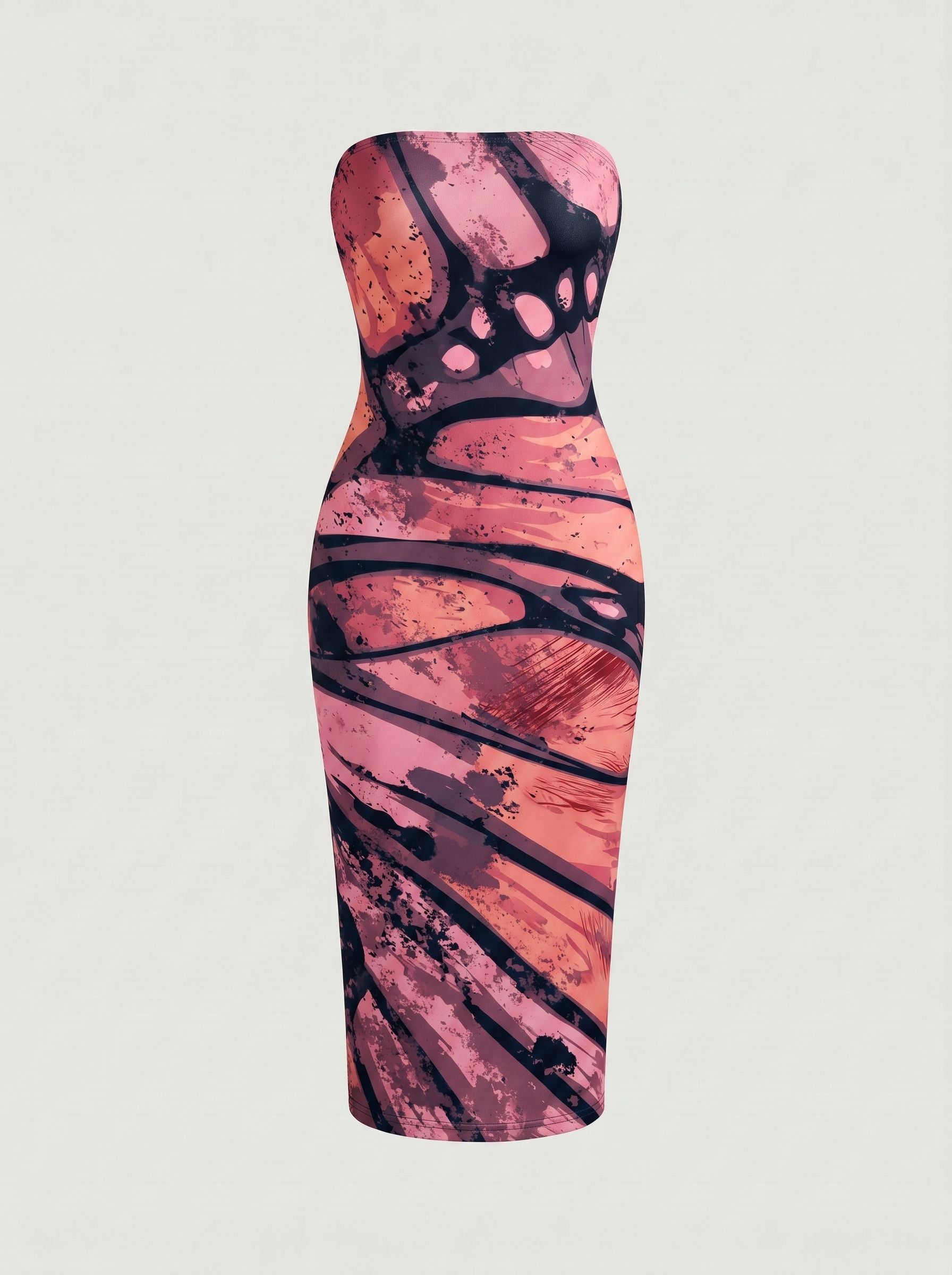 MAIA Floral Print Strapless Sheath Midi Dress