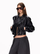 Cropped Slim Fit Biker Leather Jacket