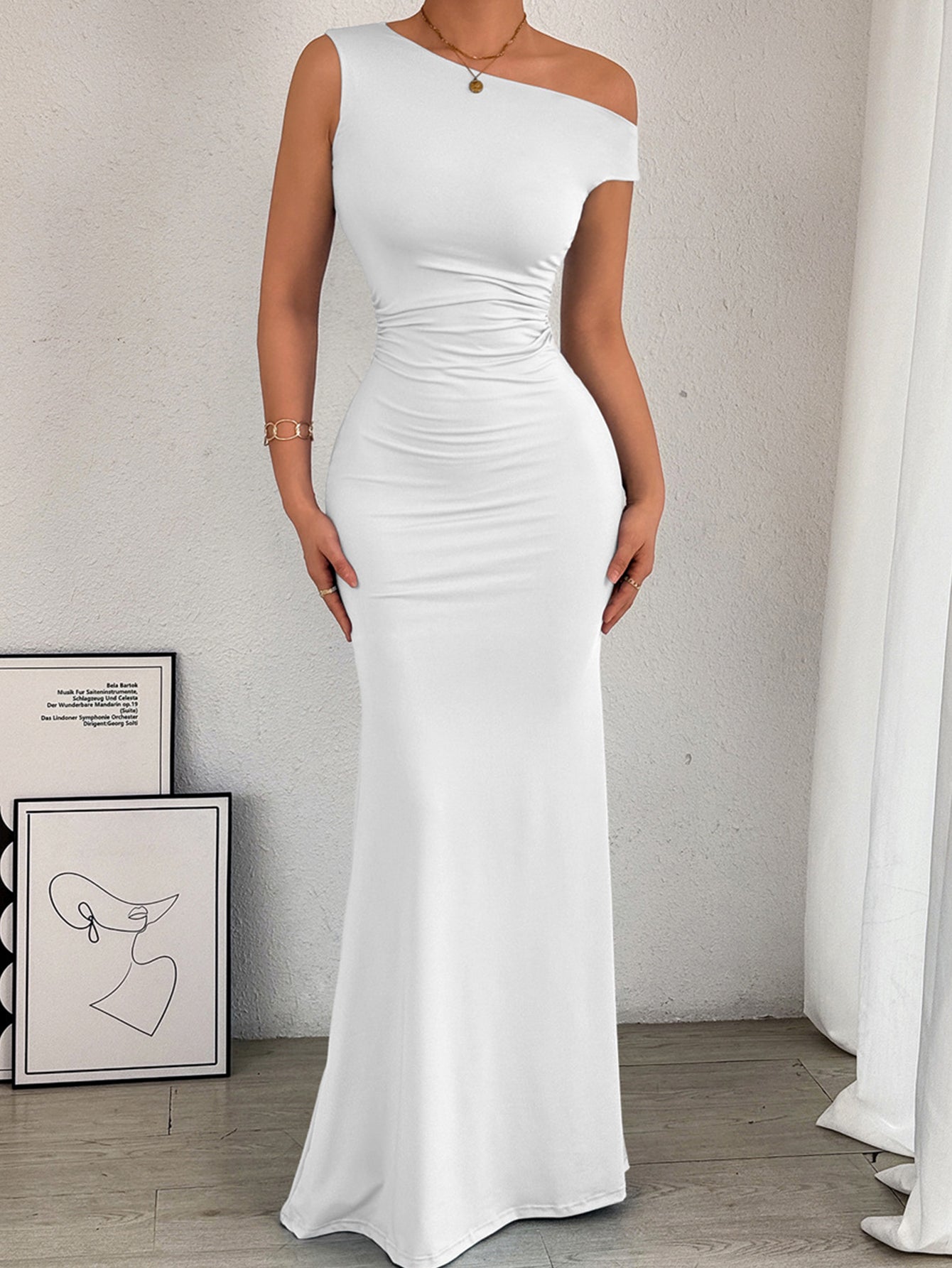 One Shoulder Mermaid Elegant Maxi Dress-Multicolor