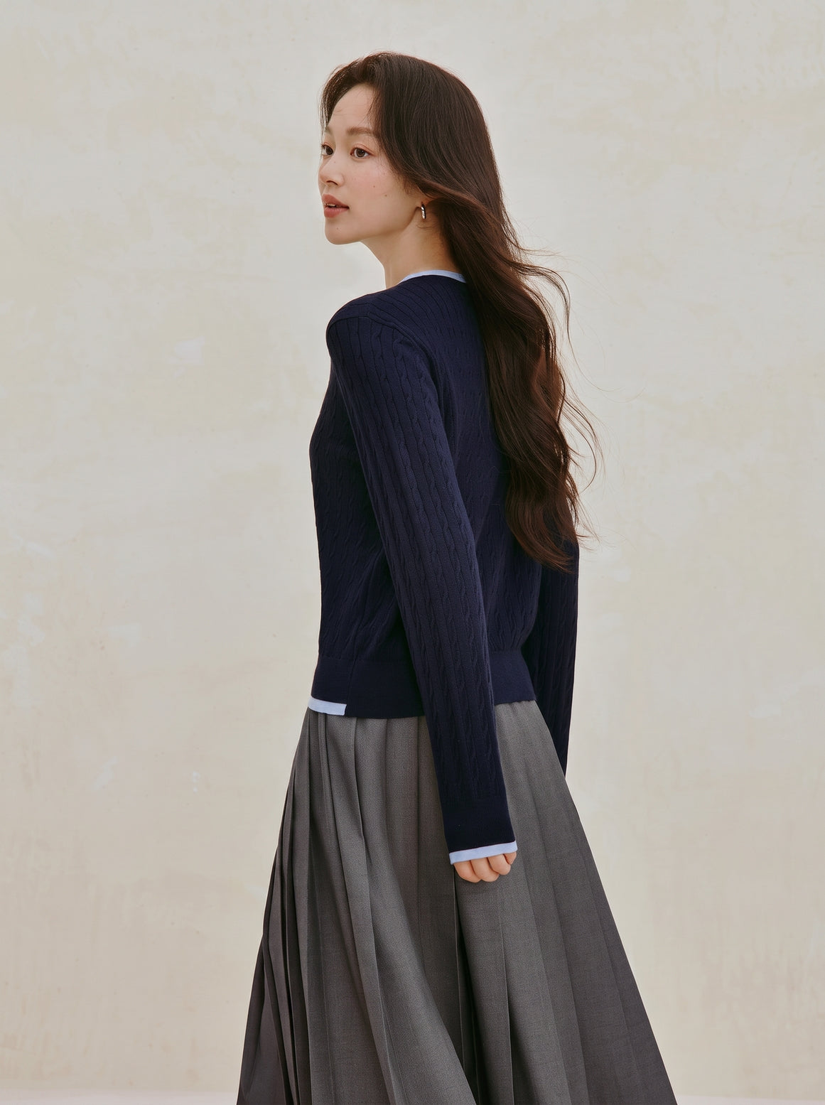 Embroidered Wool Blend Cable Knit Cardigan