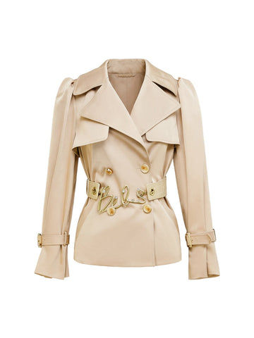 Puff Sleeve Belted Cropped Trench Coat