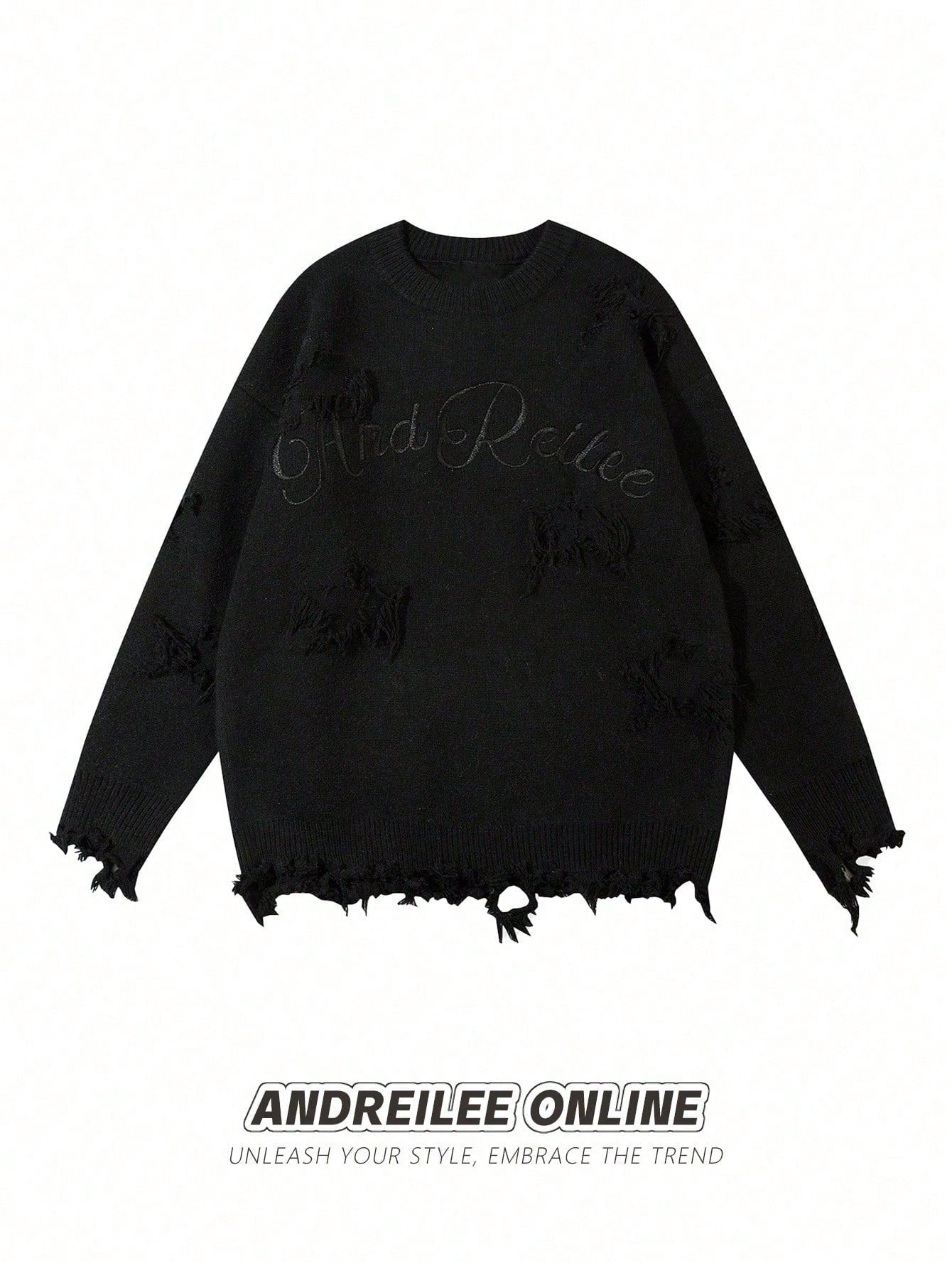 Distressed Oversized Graphic Knit Sweater