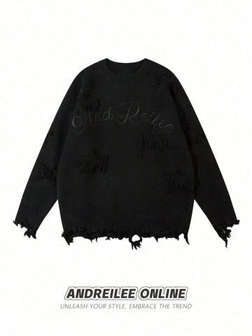 Distressed Oversized Graphic Knit Sweater