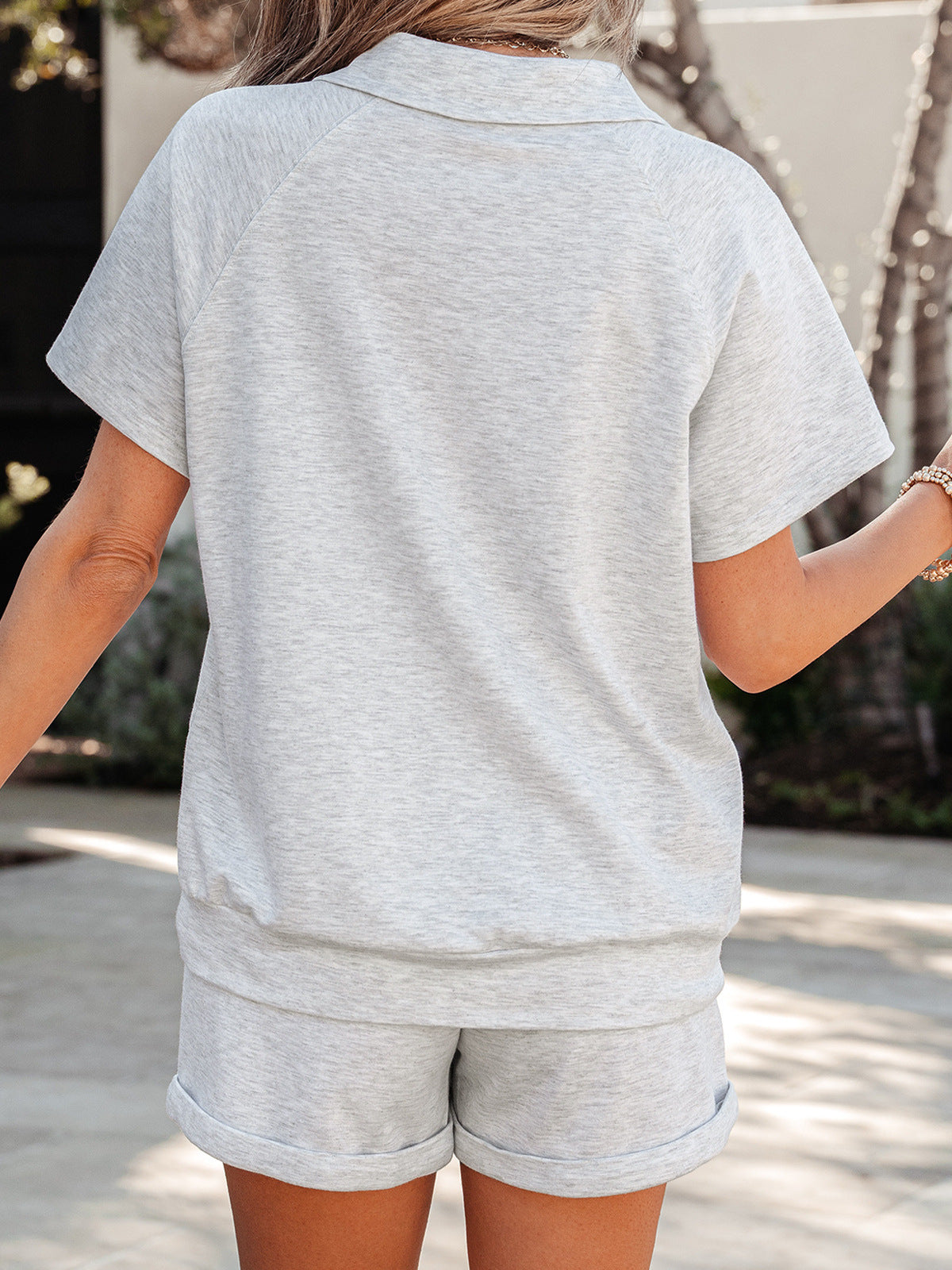 Polo Collar Minimalist Shorts Set